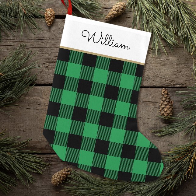 Petite Chaussette De Noël Green Buffalo Plaid Nom personnalisé Rustique (Créateur téléchargé)
