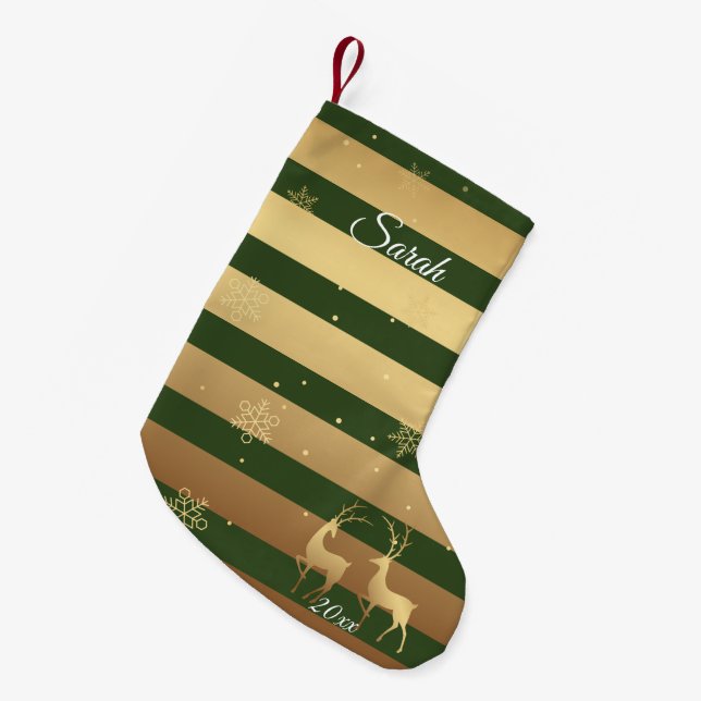 Petite Chaussette De Noël Green Gold Peace Bois Deer (Devant (Accrochage))