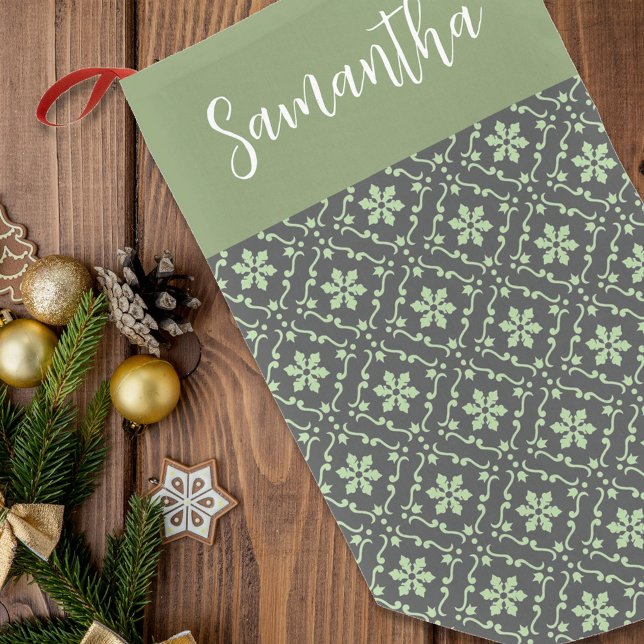 Petite Chaussette De Noël Green Snowflake Motif personnalisé Noël (Holiday Christmas stocking green snowflake pattern)