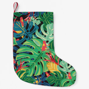 Petite Chaussette De Noël Grenouilles Monstera feuilles Motif foncé