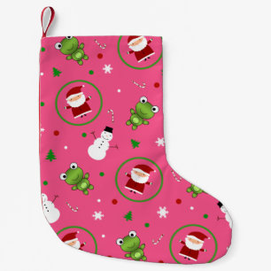 Petite Chaussette De Noël Grenouilles roses santa claus