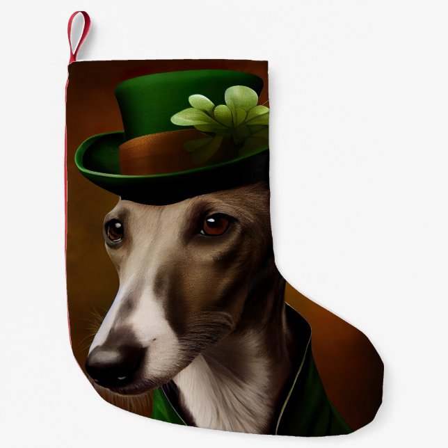 Petite Chaussette De Noël Greyhound Dog en tenue de la Saint Patrick (Devant)