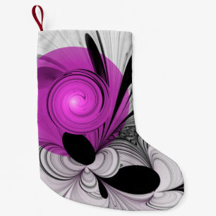 Petite Chaussette De Noël Gris Noir Abstrait Avec Art Fractal Magenta