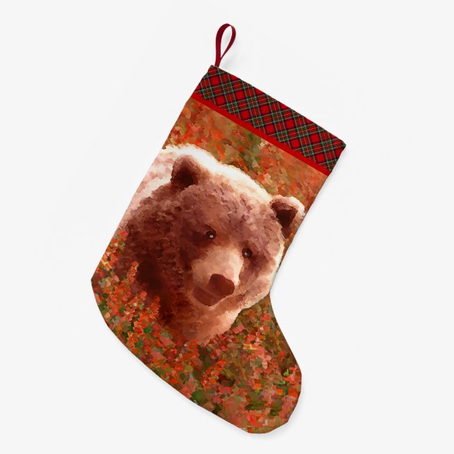 Petite Chaussette De Noël Grizzly Bear Cub dans Fireweed Peinture Art de la  (Devant (Accrochage))