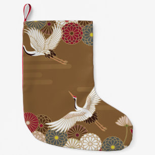 Petite Chaussette De Noël Grues et chrysanthèmes japonais traditionnel pat