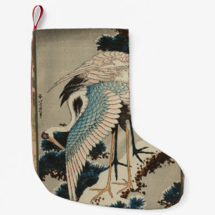Petite Chaussette De Noël Grues sur un pin couvert de neige Hokusai
