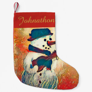 Petite Chaussette De Noël Guitare Snowman Personnalisé