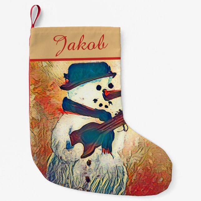 Petite Chaussette De Noël Guitare Snowman Personnalisée (Devant)