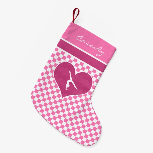 Petite Chaussette De Noël Gymnastique Checkered assez rose avec le (Devant (Accrochage))