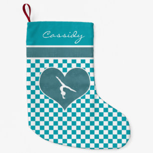 Petite Chaussette De Noël Gymnastique Checkered verte turquoise avec le