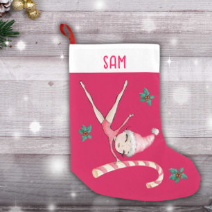 Petite Chaussette De Noël Gymnastique Stockage de Noël   Gymnaste fille rose