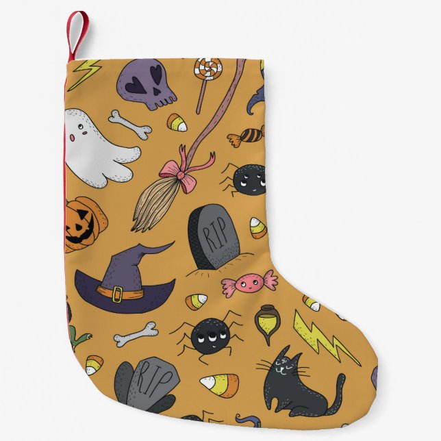 Petite Chaussette De Noël Halloween Doodle Objets Motif sans couture (Devant)