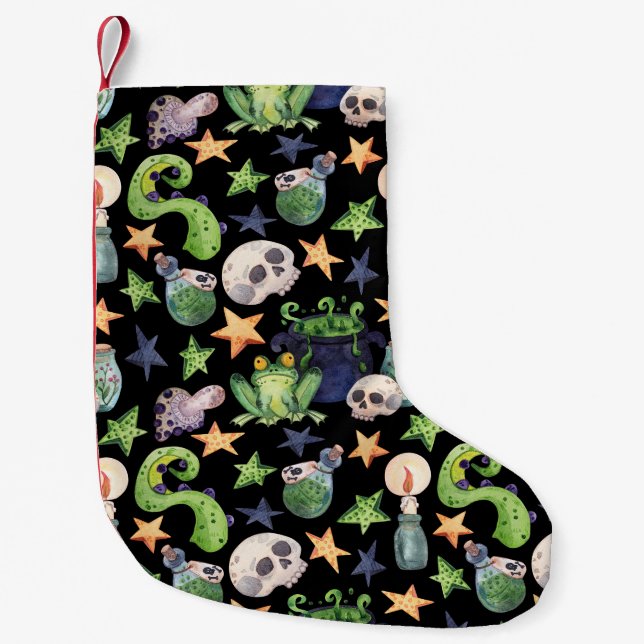 Petite Chaussette De Noël Halloween éffrayant : Motif à main foncée. (Devant)