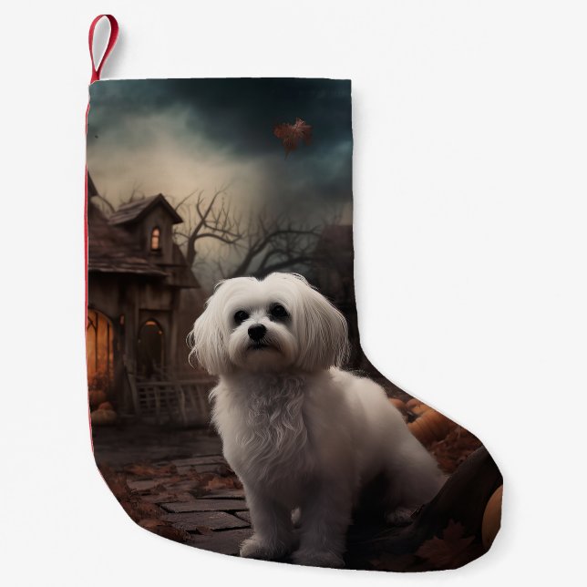 Petite Chaussette De Noël Halloween maltais effrayant (Devant)