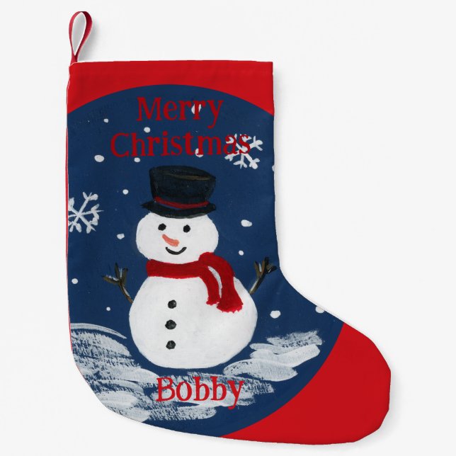 Petite Chaussette De Noël Handpainted Snowman PERSONALIZE  (Devant)