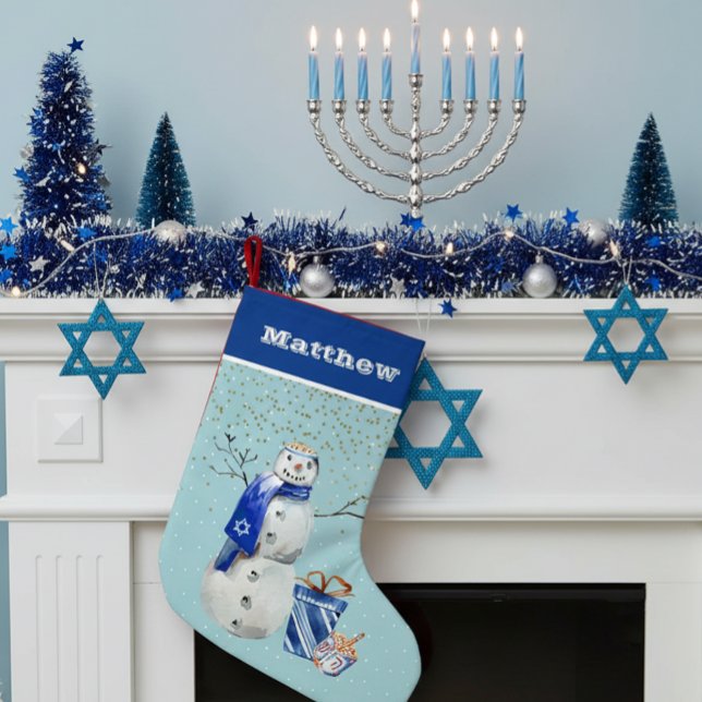 Petite Chaussette De Noël Hanukkah personnalisé - Bonhomme de neige bleu aqu (Créateur téléchargé)