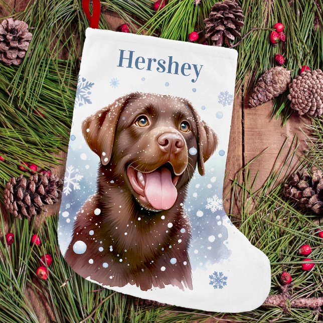 Petite Chaussette De Noël Happy Chocolat Labrador Retriever Snowflakes Chien (Créateur téléchargé)