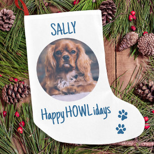 Petite Chaussette De Noël Happy HOWLidays Blue Christmas Pet Photo