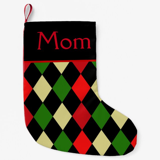 Petite Chaussette De Noël Harlequin Motif géométrique de vacances Personnali (Devant)