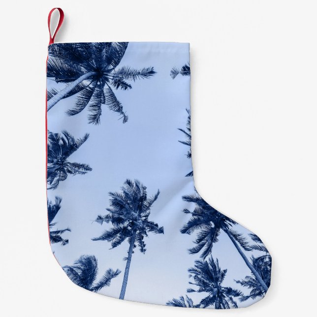 Petite Chaussette De Noël Hauts palmiers, ciel bleu clair. (Devant)