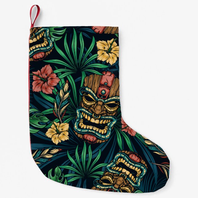 Petite Chaussette De Noël Hawaï Tiki Masque Motif tropical (Devant)