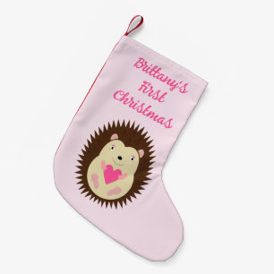 Petite Chaussette De Noël Hérisson Bébé Fille Rose Personnalisé