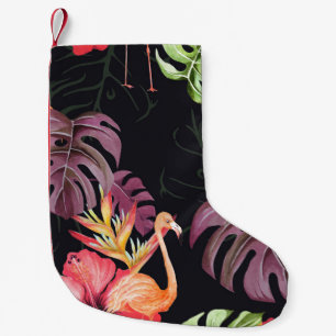 Petite Chaussette De Noël Hibiscus, Flamants roses, Aquarelle Motif tropical