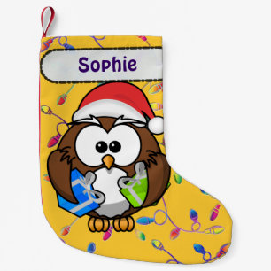 Petite Chaussette De Noël Hibou de Père Noël et lumières de Noël