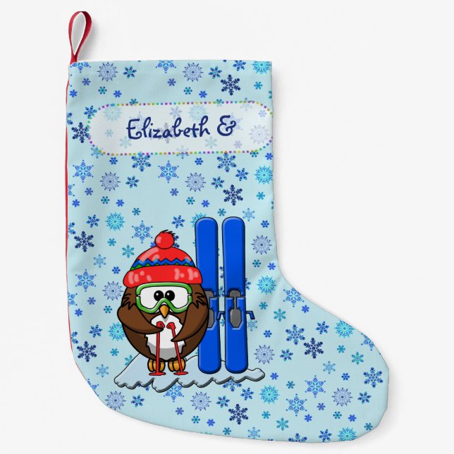 Petite Chaussette De Noël hiboux de ski réserve de Noël (Devant)