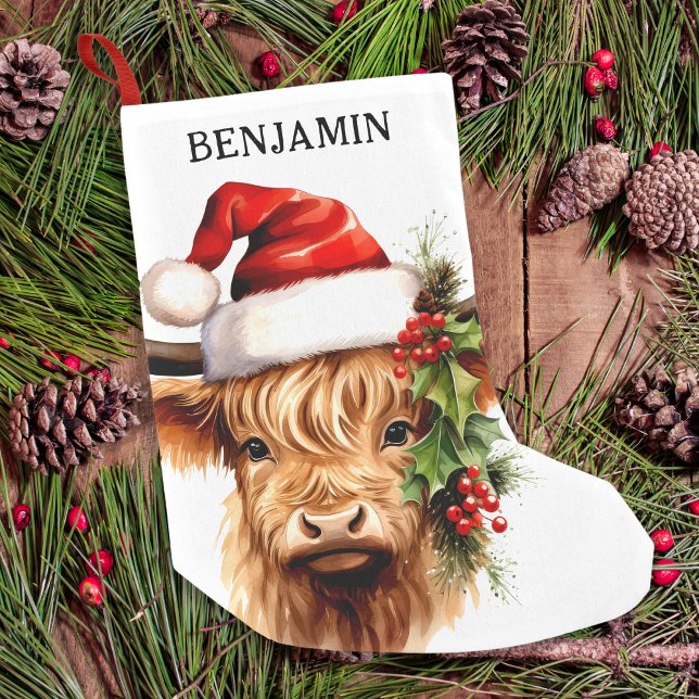 Petite Chaussette De Noël Highland Cow Festive de ferme animal Noël (Créateur téléchargé)