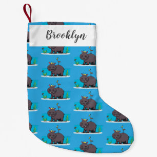 Petite Chaussette De Noël Hippopotame drôle mignon avec dessin animé d'oisea