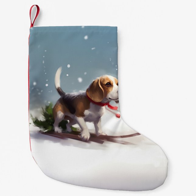 Petite Chaussette De Noël hiver de neige de Noël beagle (Devant)