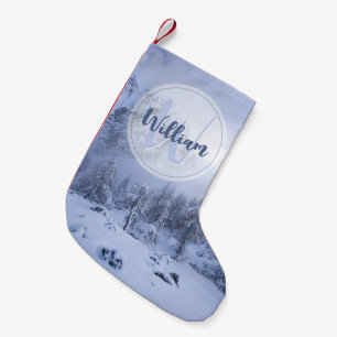 Petite Chaussette De Noël Hiver merveilleux brouillard épinette forêt neige
