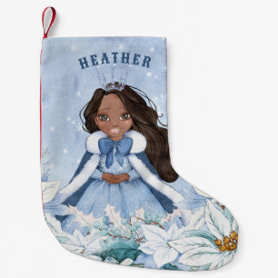 Petite Chaussette De Noël Hiver neigeux Afro-Américain Princesse