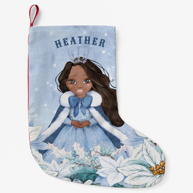 Petite Chaussette De Noël Hiver neigeux Afro-Américain Princesse (Devant)