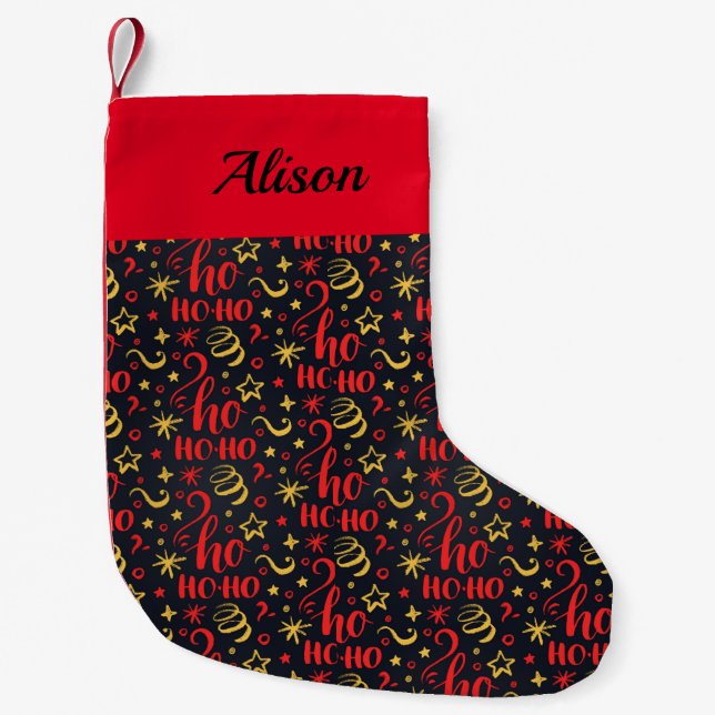 Petite Chaussette De Noël Ho Ho Ho Motif Nom personnalisé (Devant)