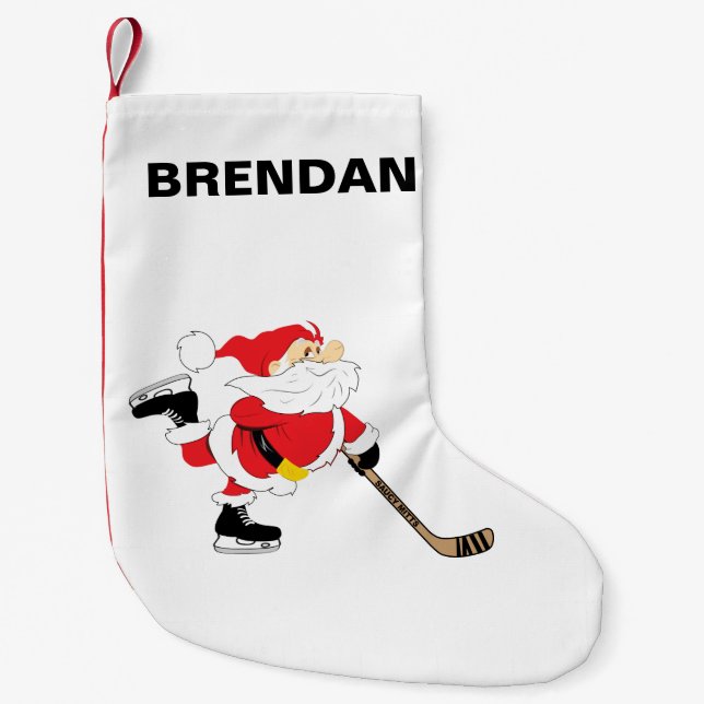 Petite Chaussette De Noël Hockey Père Noël Patinage Personnaliser la Personn (Devant)
