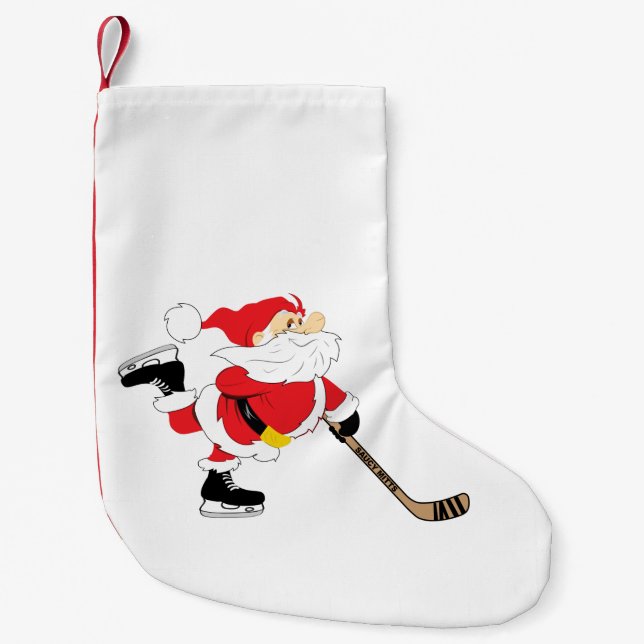 Petite Chaussette De Noël Hockey Père Noël Patinage Stocking (Devant)