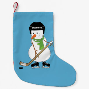 Petite Chaussette De Noël Hockey Snowman Stick et patins Noël