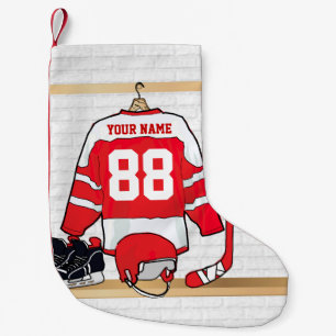 Petite Chaussette De Noël Hockey sur glace rouge et blanc personnalisé
