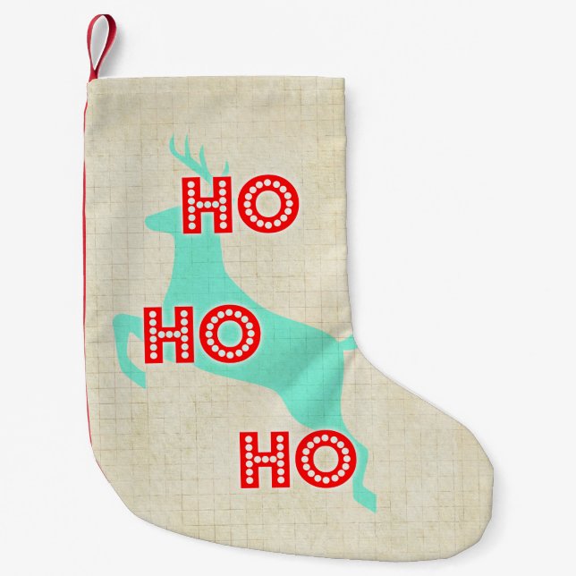 Petite Chaussette De Noël hohoho vintage noël rennes rouge vert (Devant)