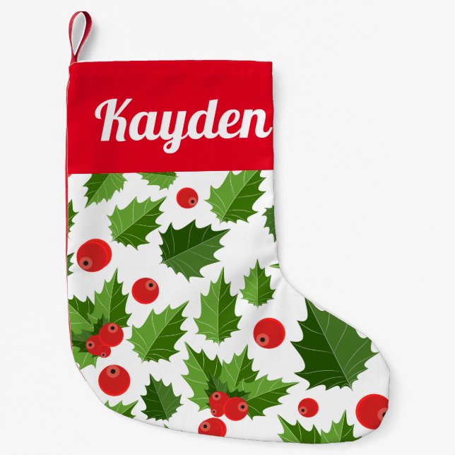 Petite Chaussette De Noël Holly Feuille Custom Name Christmas Stocking (Devant)