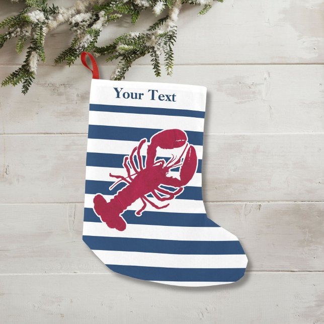 Petite Chaussette De Noël Homard rouge nautique Monogramme Bleu Bleu Blancs (Créateur téléchargé)