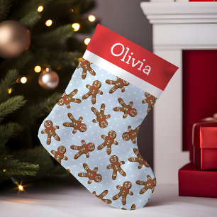 Petite Chaussette De Noël Homme en pain d'épices à pois bleu, rouge et blanc