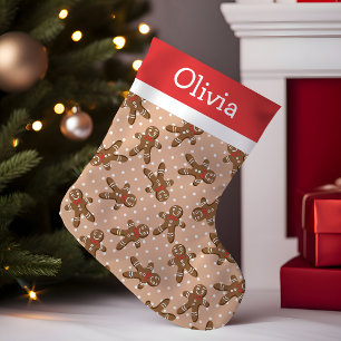 Petite Chaussette De Noël Homme en pain d'épices à pois bruns