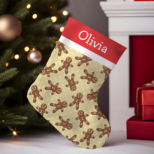Petite Chaussette De Noël Homme en pain d'épices à pois jaune, rouge et blan