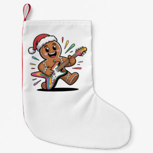 Petite Chaussette De Noël Homme en pain d'épices jouant de la guitare électr