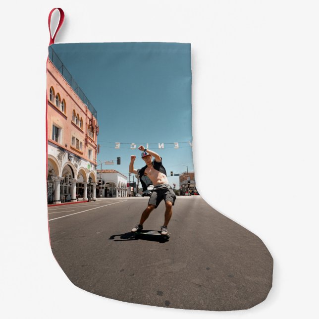 Petite Chaussette De Noël Homme jouant au skateboard (Devant)