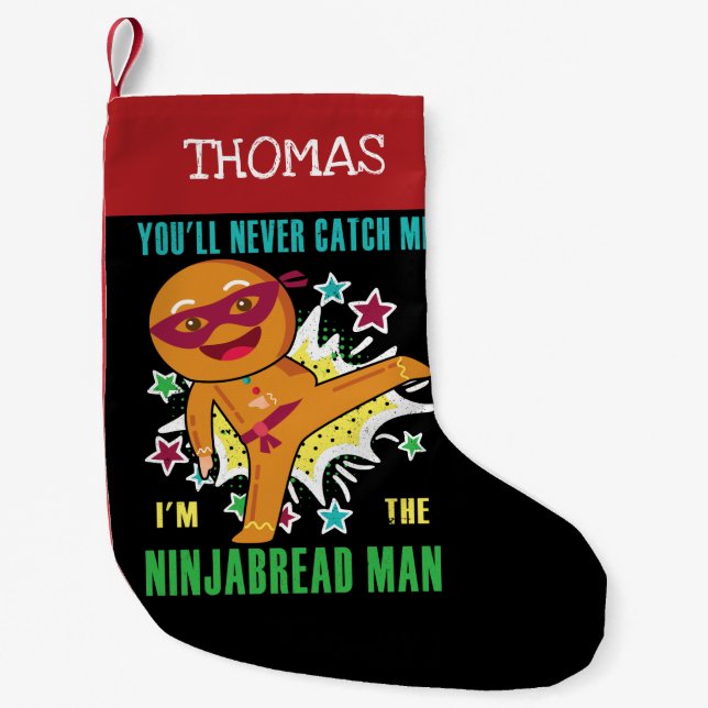 Petite Chaussette De Noël Homme Ninjabread personnalisé vous ne m'attraperez (Devant)