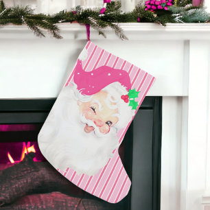 Petite Chaussette De Noël Hot rose Vintage Père Noël Winking Noël Stocker